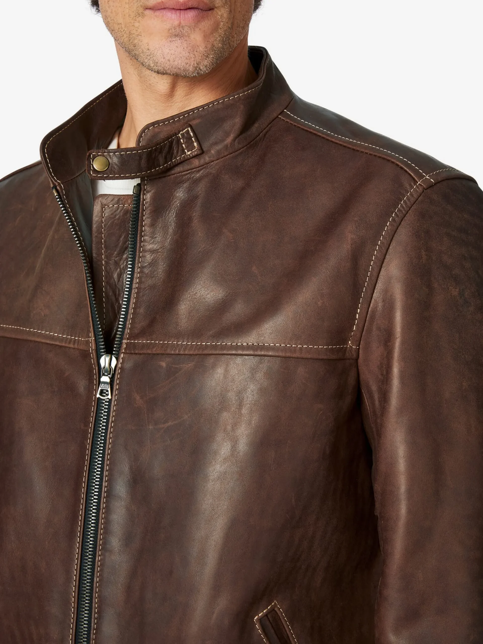 Jacken * Hack Lederware Lederjacke Pull-up Stehkragen Dunkelbraun