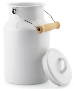 Servierzubehör * Riess Milchkanne Emaille mit Holzgriff
