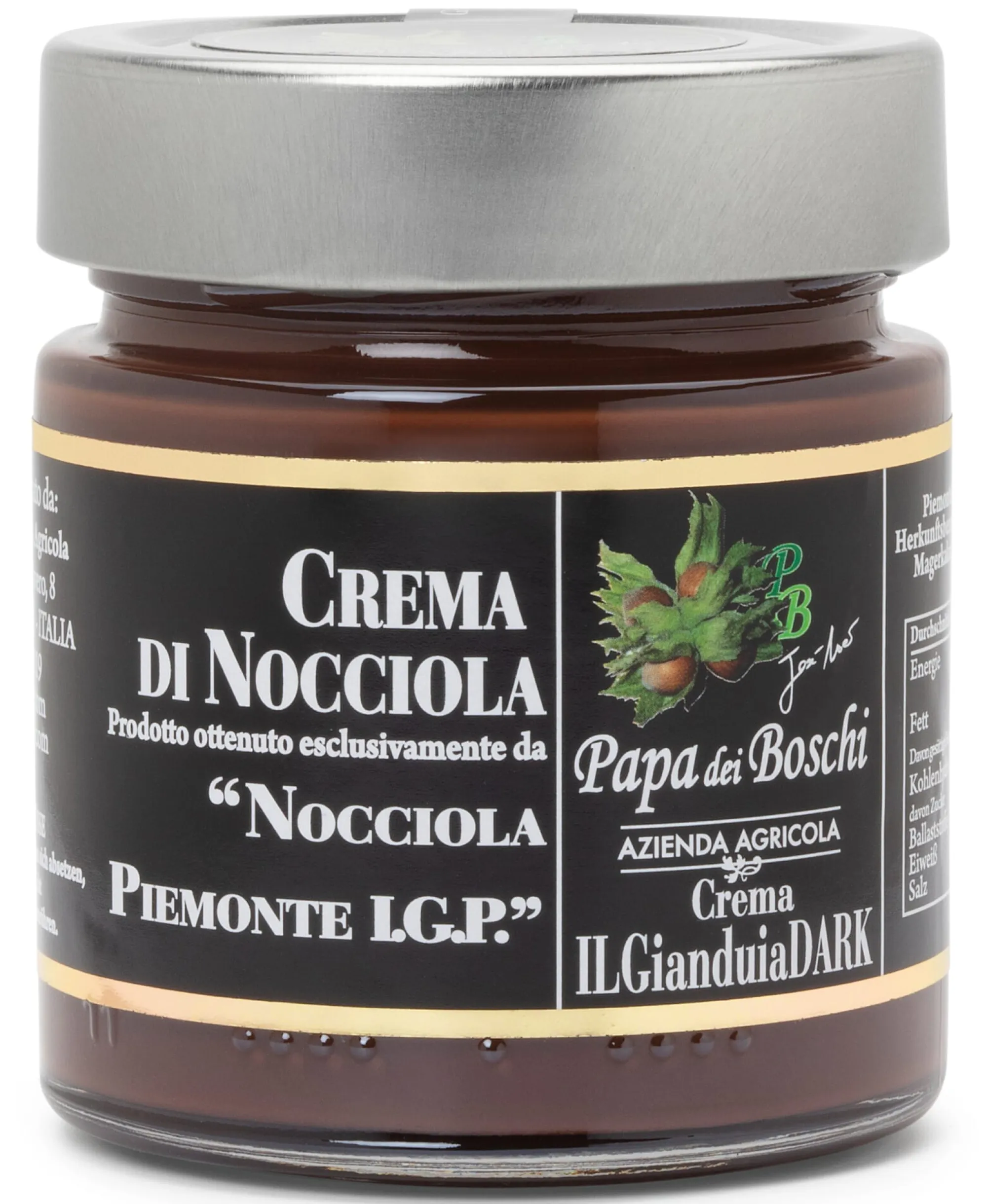 Nusscreme * Azienda Agricola Papa dei Boschi Piemontesische Haselnuss-Schokoladen-Creme dunkel