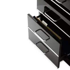 Schreibtische|Tische * Müller Möbelfabrikation Schreibtisch Stahlblech Chromleiste Schwarz