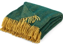 Decken * Tweedmill Textiles Schurwolldecke Fischgrat Dunkelgrün