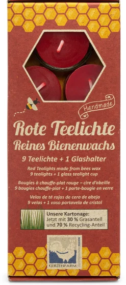 Duftkerzen|Kerzen * Kerzenfarm Hahn Teelichte Bienenwachs rot