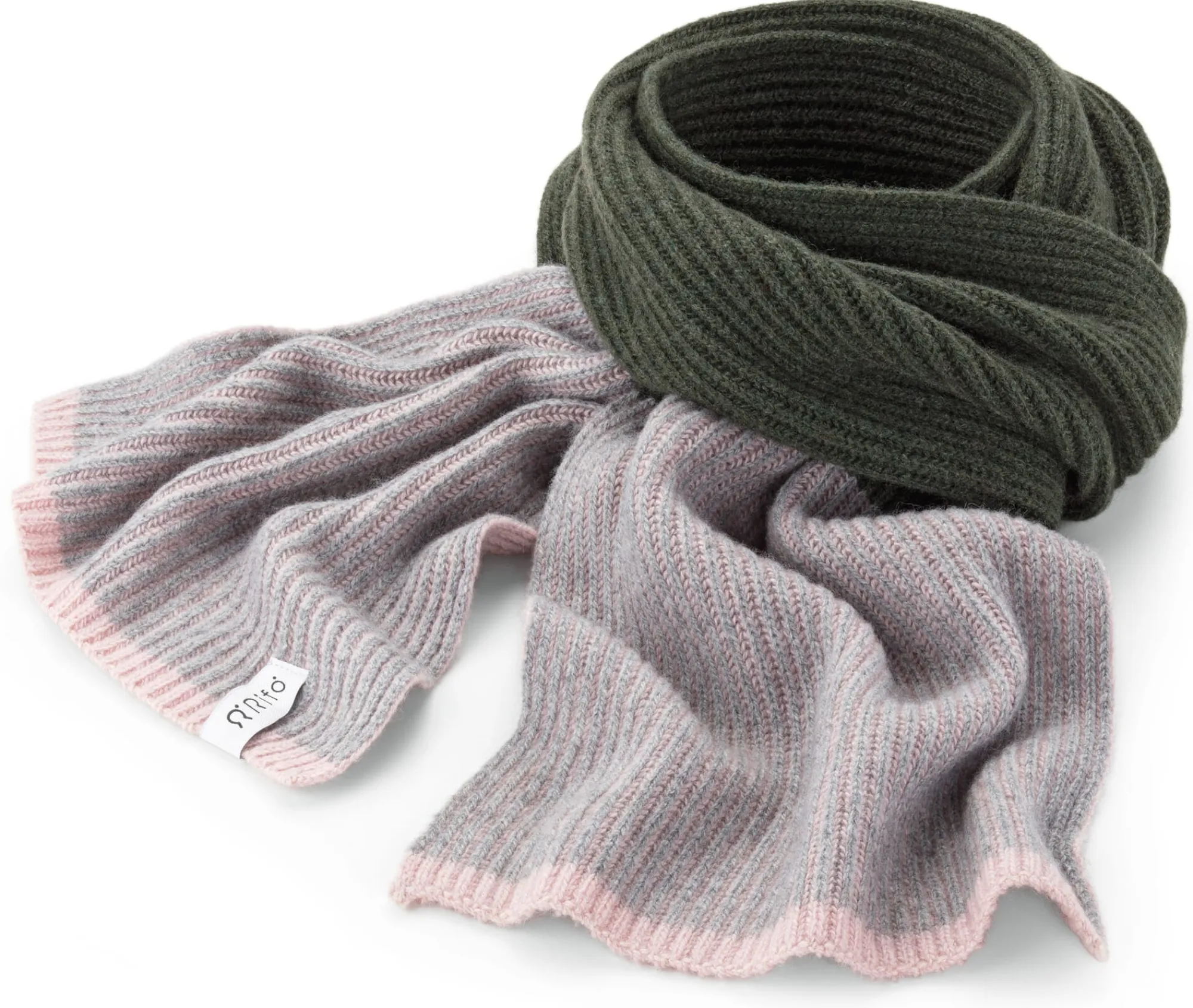 Schals & Tücher|Schals & Tücher * Rifò Unisex-Kaschmirstrickschal, Grün-Rosé