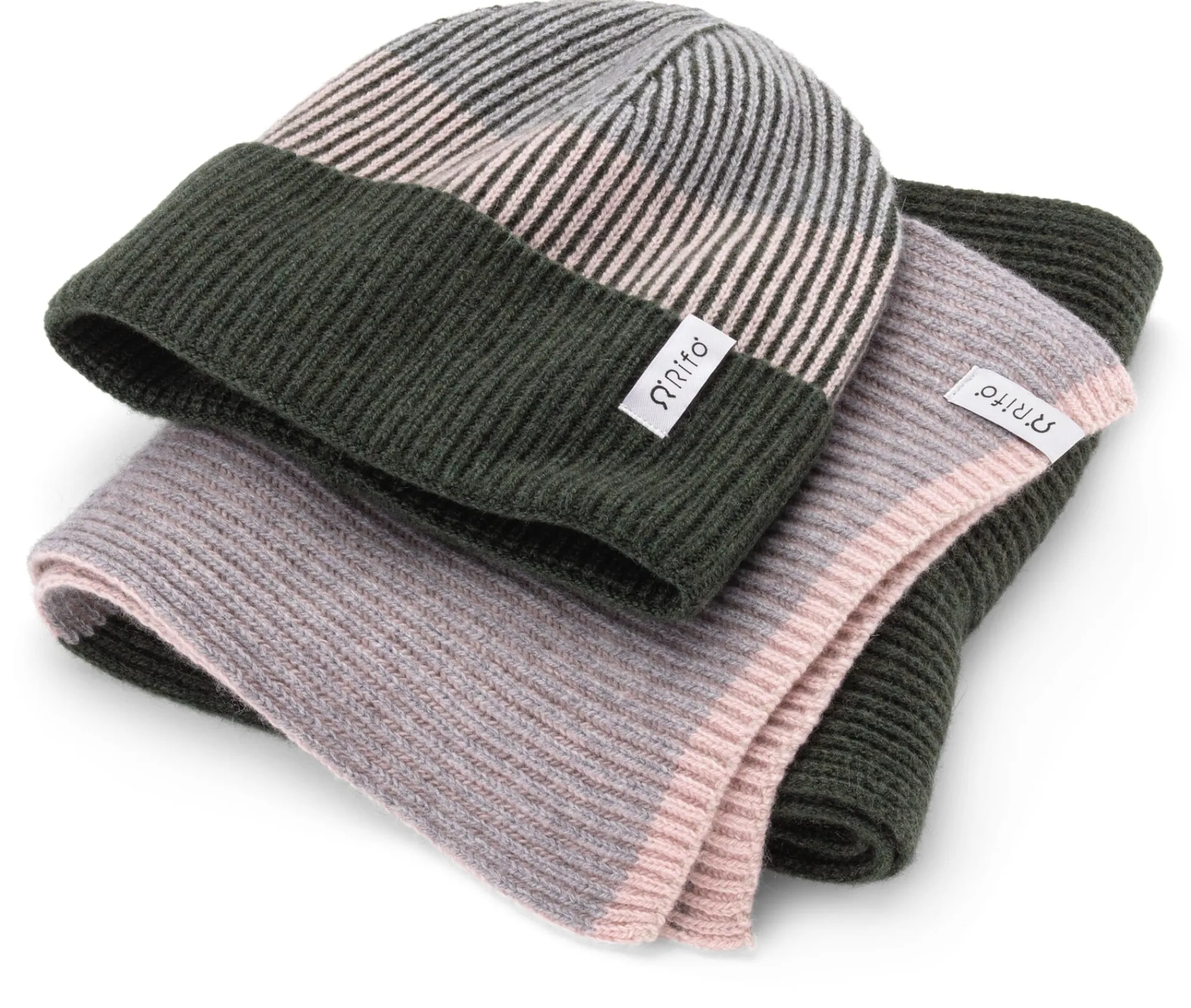 Schals & Tücher|Schals & Tücher * Rifò Unisex-Kaschmirstrickschal, Grün-Rosé