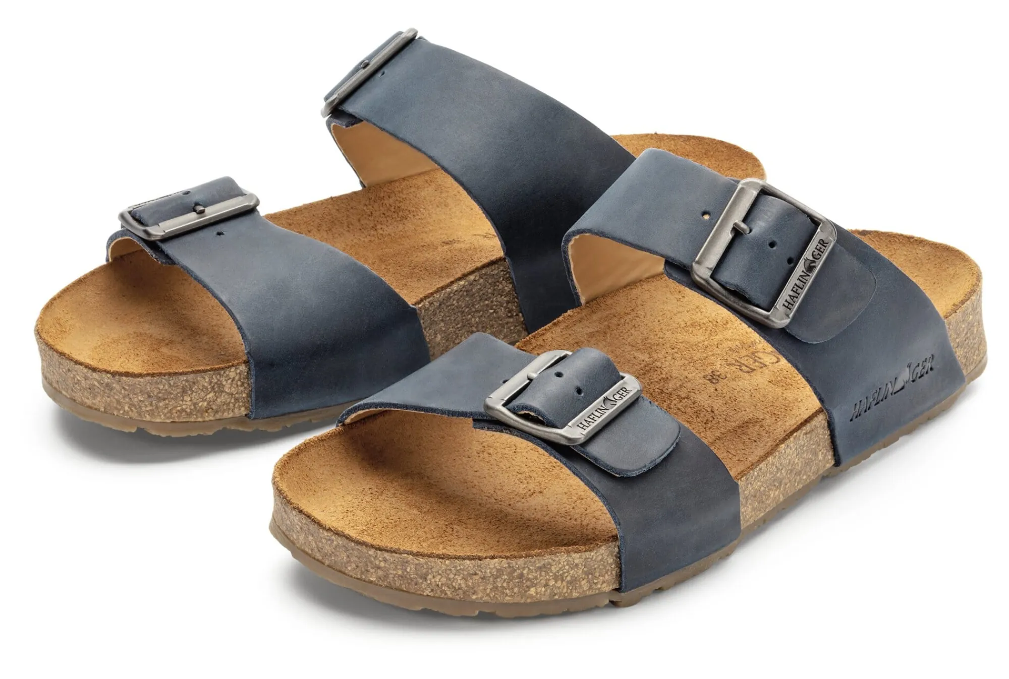 Sandalen|Freizeitschuhe * Haflinger Unisex-Pantolette mit Fußbett Blau