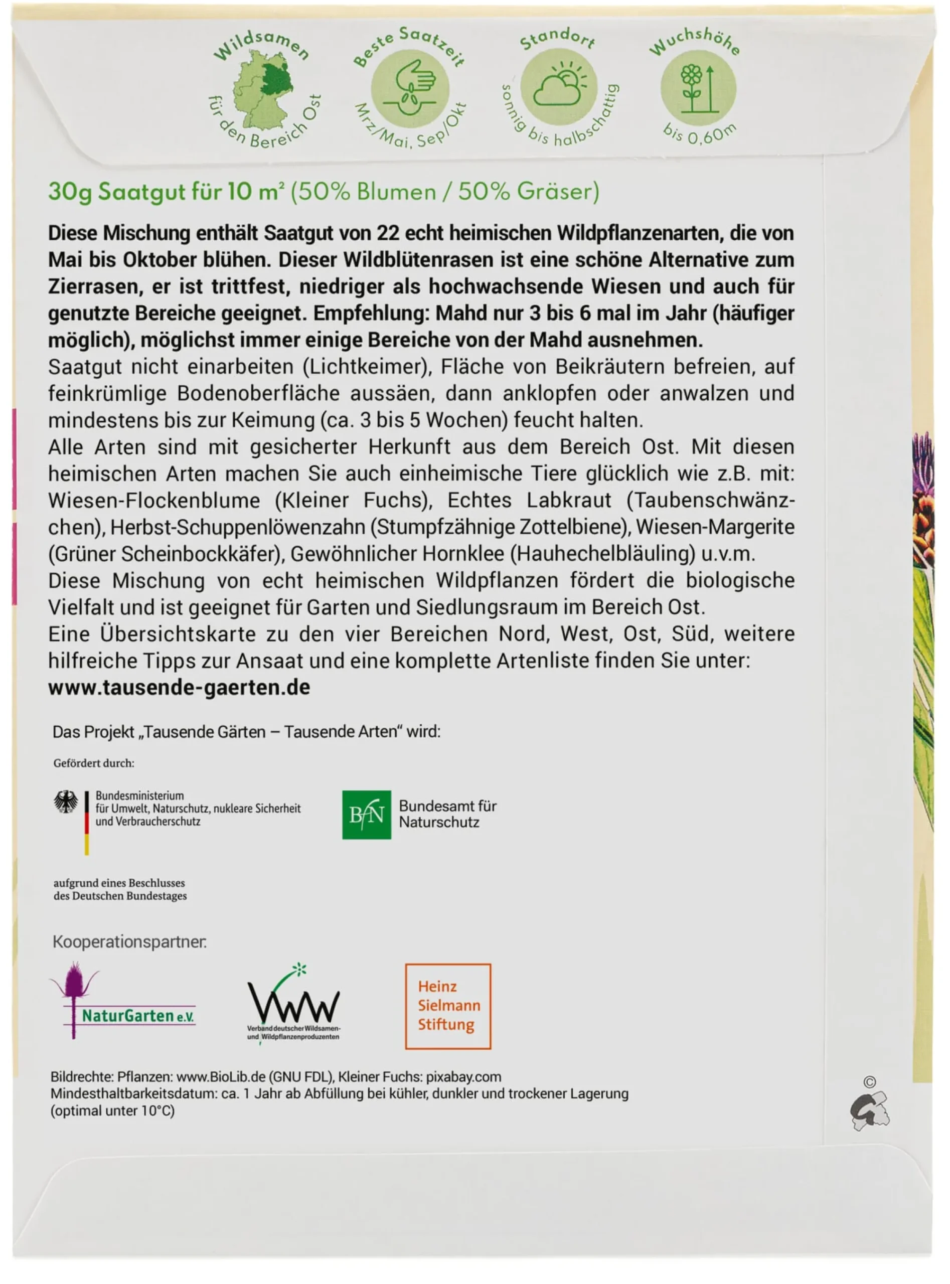 Blumensamen * Tausende Gärten – Tausende Arten Wildblumenrasen gebietsheimisch