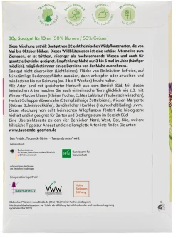 Blumensamen * Tausende Gärten – Tausende Arten Wildblumenrasen gebietsheimisch