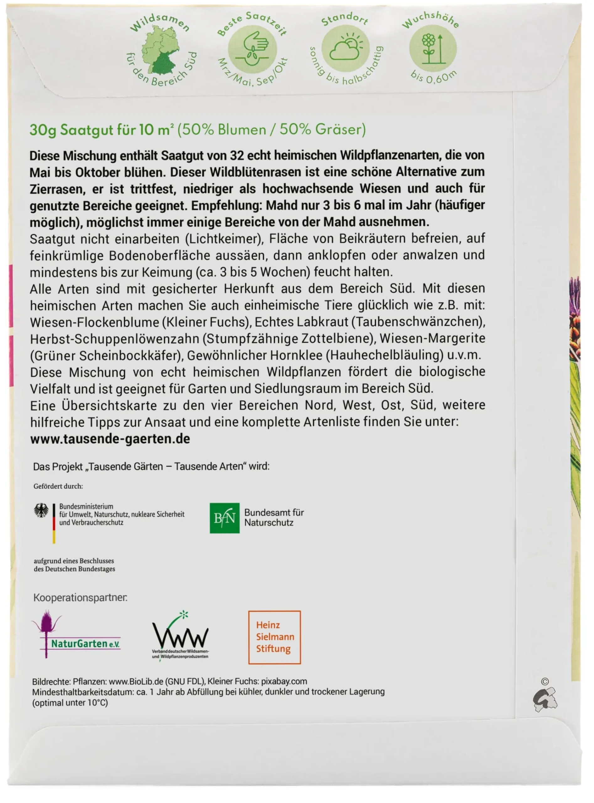 Blumensamen * Tausende Gärten – Tausende Arten Wildblumenrasen gebietsheimisch